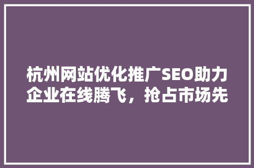 杭州网站优化推广SEO助力企业在线腾飞，抢占市场先机