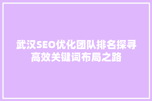 武汉SEO优化团队排名探寻高效关键词布局之路