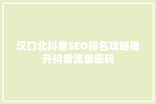 汉口北抖音SEO排名攻略提升抖音流量密码