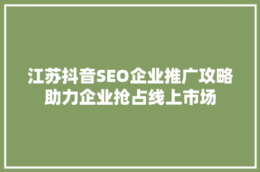 江苏抖音SEO企业推广攻略助力企业抢占线上市场