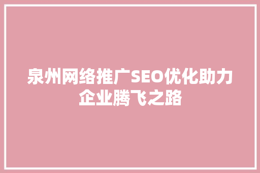 泉州网络推广SEO优化助力企业腾飞之路