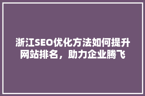 浙江SEO优化方法如何提升网站排名，助力企业腾飞