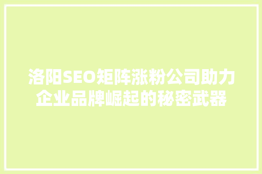 洛阳SEO矩阵涨粉公司助力企业品牌崛起的秘密武器