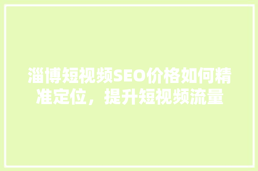 淄博短视频SEO价格如何精准定位，提升短视频流量