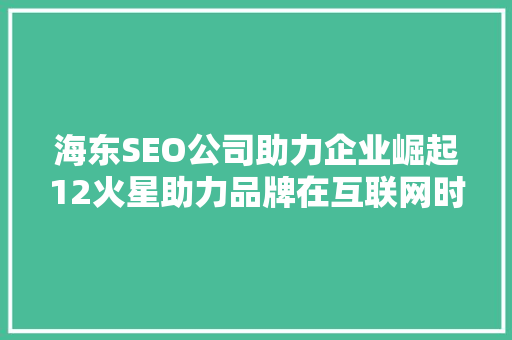 海东SEO公司助力企业崛起12火星助力品牌在互联网时代绽放光彩