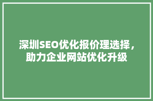 深圳SEO优化报价理选择，助力企业网站优化升级