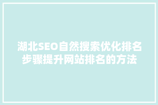 湖北SEO自然搜索优化排名步骤提升网站排名的方法