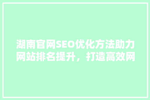 湖南官网SEO优化方法助力网站排名提升，打造高效网络平台