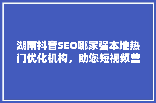 湖南抖音SEO哪家强本地热门优化机构，助您短视频营销一臂之力