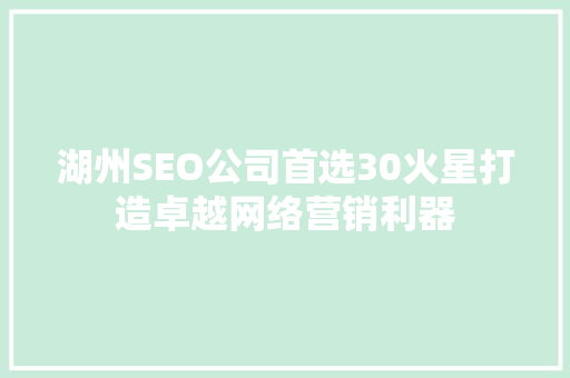 湖州SEO公司首选30火星打造卓越网络营销利器