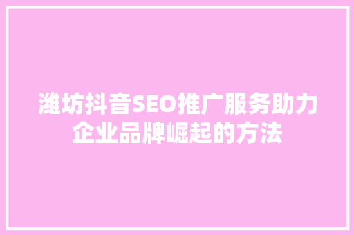 潍坊抖音SEO推广服务助力企业品牌崛起的方法
