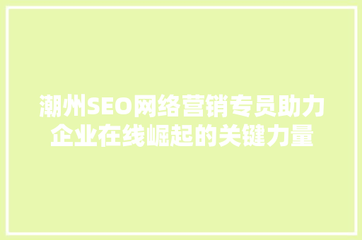 潮州SEO网络营销专员助力企业在线崛起的关键力量