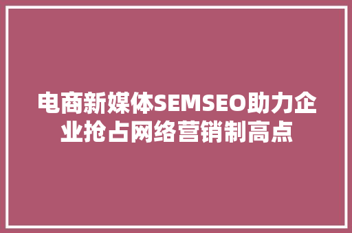 电商新媒体SEMSEO助力企业抢占网络营销制高点