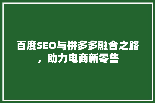 百度SEO与拼多多融合之路，助力电商新零售