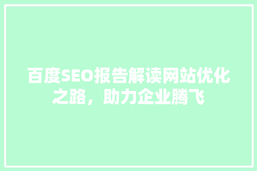 百度SEO报告解读网站优化之路，助力企业腾飞