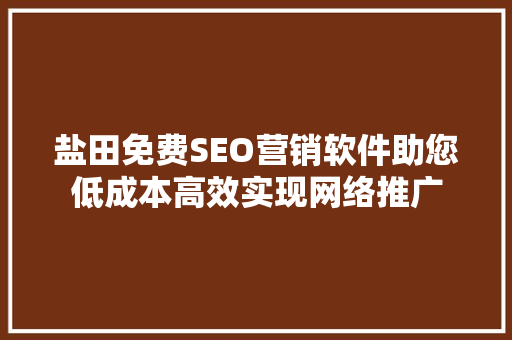 盐田免费SEO营销软件助您低成本高效实现网络推广