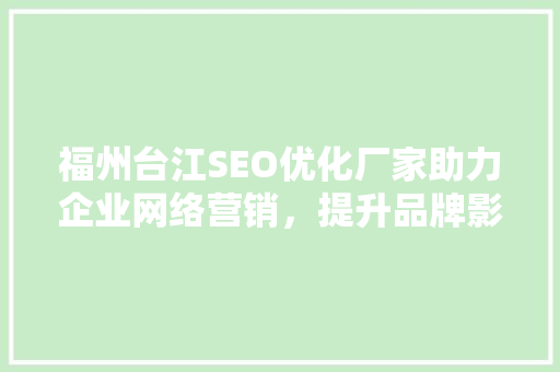 福州台江SEO优化厂家助力企业网络营销，提升品牌影响力