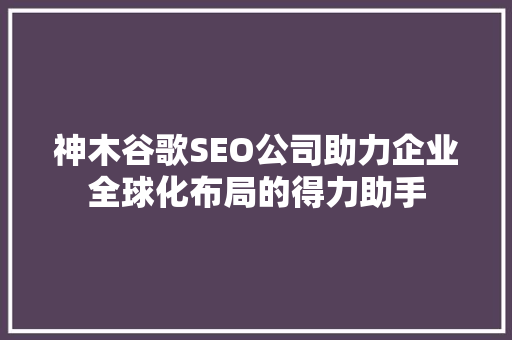 神木谷歌SEO公司助力企业全球化布局的得力助手