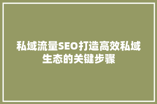 私域流量SEO打造高效私域生态的关键步骤