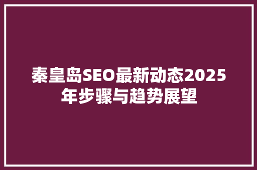 秦皇岛SEO最新动态2025年步骤与趋势展望