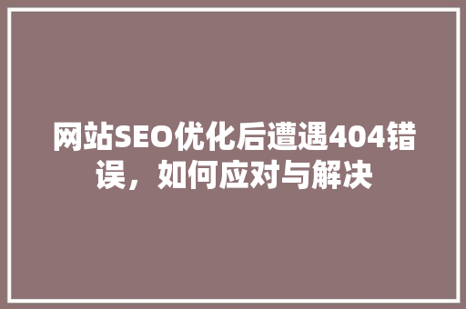 网站SEO优化后遭遇404错误，如何应对与解决