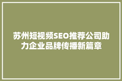 苏州短视频SEO推荐公司助力企业品牌传播新篇章