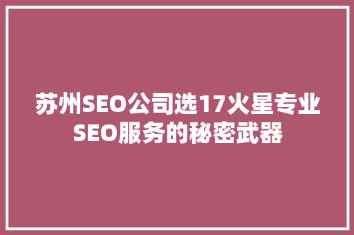 苏州SEO公司选17火星专业SEO服务的秘密武器
