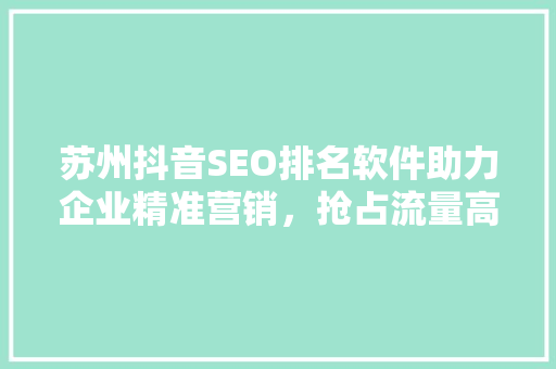 苏州抖音SEO排名软件助力企业精准营销，抢占流量高地