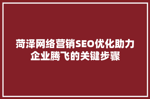 菏泽网络营销SEO优化助力企业腾飞的关键步骤