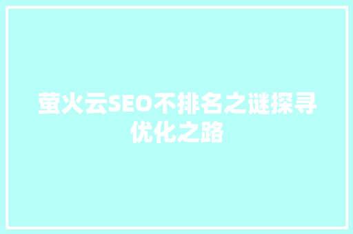 萤火云SEO不排名之谜探寻优化之路