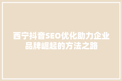 西宁抖音SEO优化助力企业品牌崛起的方法之路