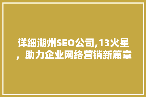 详细湖州SEO公司,13火星，助力企业网络营销新篇章