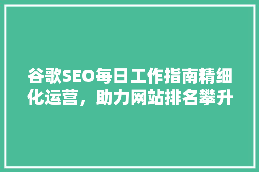 谷歌SEO每日工作指南精细化运营，助力网站排名攀升