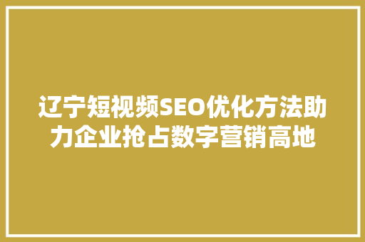 辽宁短视频SEO优化方法助力企业抢占数字营销高地