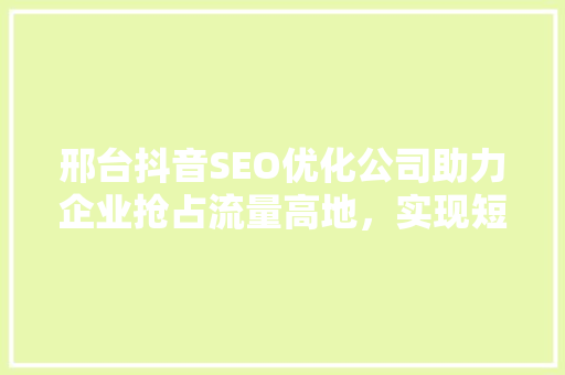 邢台抖音SEO优化公司助力企业抢占流量高地，实现短视频营销新突破