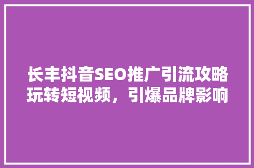 长丰抖音SEO推广引流攻略玩转短视频，引爆品牌影响力