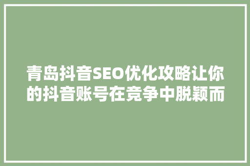 青岛抖音SEO优化攻略让你的抖音账号在竞争中脱颖而出