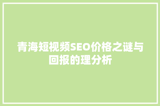 青海短视频SEO价格之谜与回报的理分析