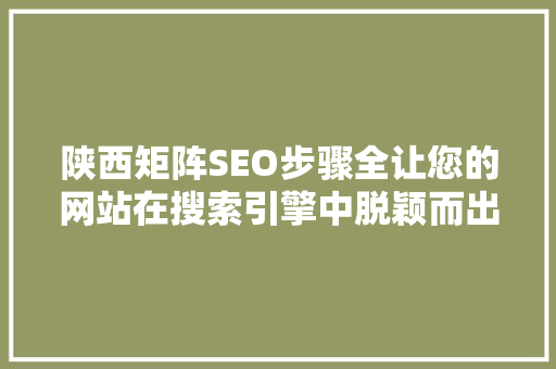 陕西矩阵SEO步骤全让您的网站在搜索引擎中脱颖而出