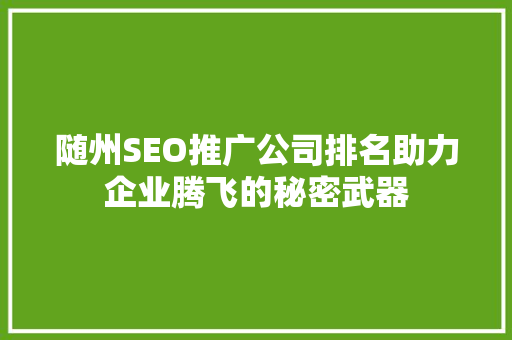 随州SEO推广公司排名助力企业腾飞的秘密武器