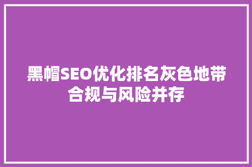 黑帽SEO优化排名灰色地带合规与风险并存