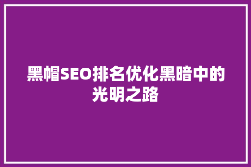 黑帽SEO排名优化黑暗中的光明之路