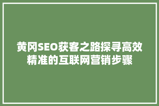 黄冈SEO获客之路探寻高效精准的互联网营销步骤