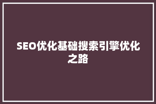 SEO优化基础搜索引擎优化之路