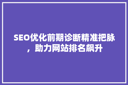 SEO优化前期诊断精准把脉，助力网站排名飙升