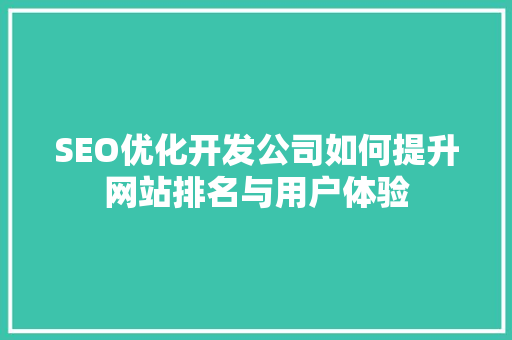 SEO优化开发公司如何提升网站排名与用户体验