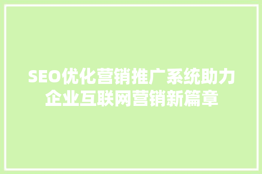 SEO优化营销推广系统助力企业互联网营销新篇章