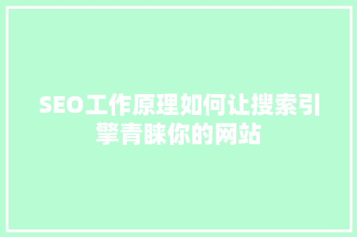 SEO工作原理如何让搜索引擎青睐你的网站