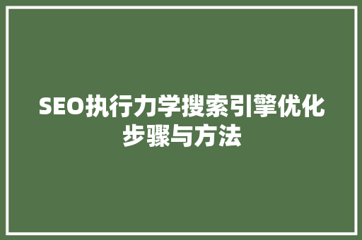 SEO执行力学搜索引擎优化步骤与方法