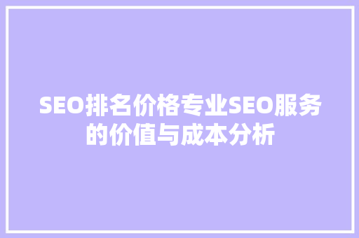 SEO排名价格专业SEO服务的价值与成本分析